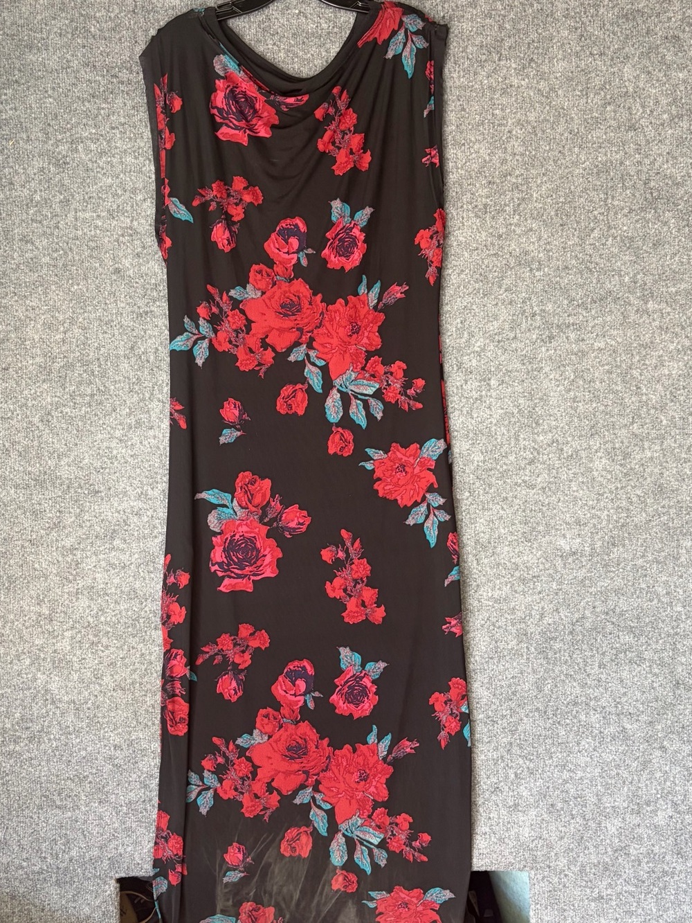 Free People Maxi Dress Womens XL Black Red Floral Teal Sleeveless Ruched‎ Draped - Picture 3 of 5